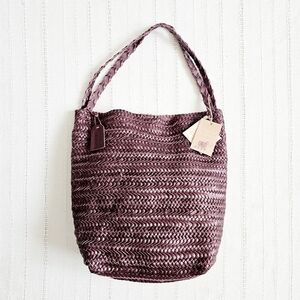 Handcrafted In India Braided Woven Leather Tote Bag Shoulder Purse Purple NWT
